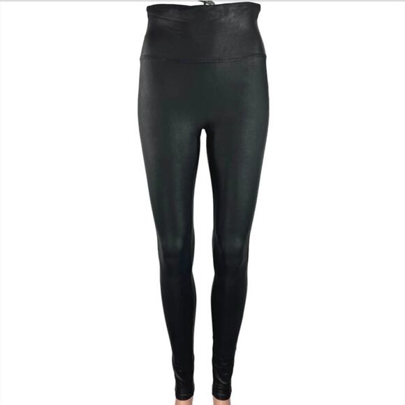 Spanx by Sara Blakely Leggings Black Size Large Faux Leather Full Lenght - Picture 1 of 8